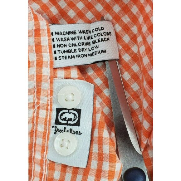 Ecko Unltd Orange White Checkered Men’s Casual Button-Up Short Sleeve Shirt - Picture 8 of 10